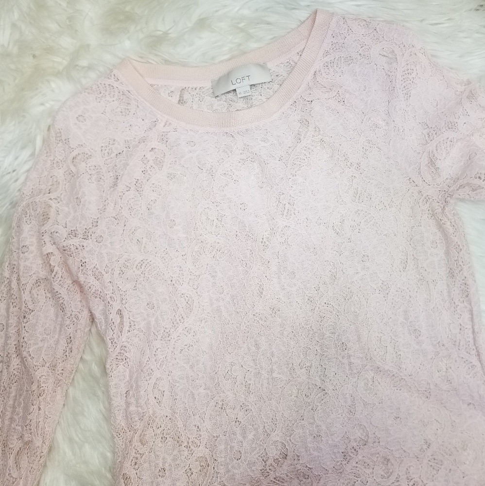Loft Blush Pink Lace Pullover XSmall - Picture 4 of 8